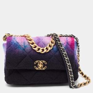 Pre Owned Chanel Multicolor Ombre Quilted Wool Large 19 Shoulder Bag