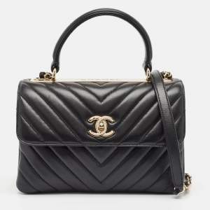 Chanel Black Chevron Leather Small Trendy CC Top Handle Bag