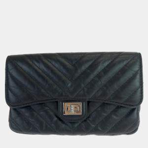 Chanel Black Lambskin Leather Chevron Turn Lock Flap Shoulder Bag