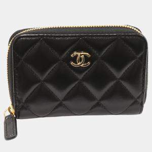 Chanel  Black Lambskin Leather Classic Zip Coin Case 
