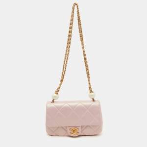 Chanel Pink Pearly Iridescent Quilted Leather Mini Crossbody Bag