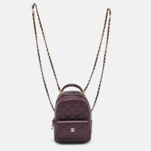 Chanel Burgundy Quilted Caviar Leather Mini CC Classic Backpack