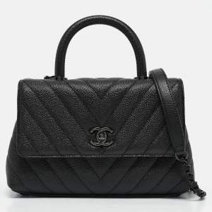 مملوكة مسبقًا Chanel Black Chevron Caviar Leather Mini So Black Coco Top Handle Bag