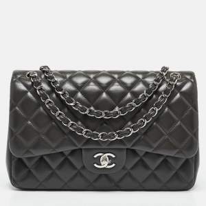 Chanel Grey Quilted Leather Jumbo Classic Double Flap Bag