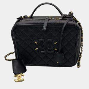 Chanel Black Caviar Leather Large Filigree Shoulder Bag