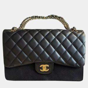 Chanel Black Leather Jumbo Classic Double Flap Shoulder Bag