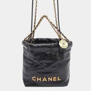 Chanel Black Shiny Calf Leather Mini 22 Shoulder Bag