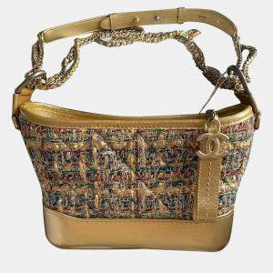 Pre Owned Chanel Golden Tweed and Leather Gabrielle Small Hobo Bag