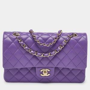 Pre Owned Chanel Purple Caviar Quilted Leather Medium Classic Double Flap Bag