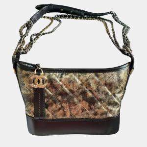 Chanel Black & Metallic Leather Small Gabrielle Hobo Bag