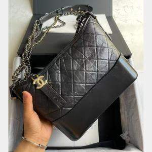 Chanel Black Aged Calfskin Quilted New Medium Gabrielle Hobo Bag