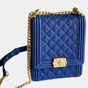 Pre Owned Chanel Blue Leather North South Boy Shoulder Bag