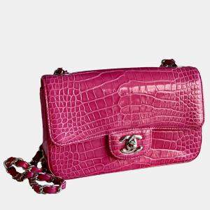 Chanel Pink Alligator Shine Classic Double Flap Bag