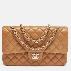 Chanel Brown Quilted Caviar Leather Medium Classic Double Flap Bag