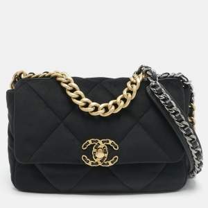 Chanel Black Quilted Velvet Small 19 Flap Bag