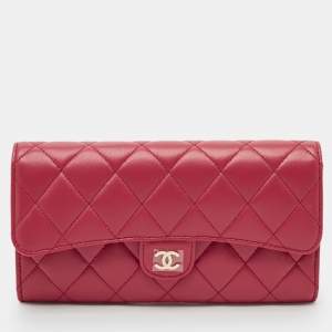 Chanel Dark Pink Quilted Leather Classic Flap Continental Wallet