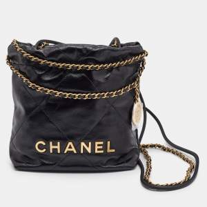 Chanel Black Quilted Leather Mini 22 Chain Bag