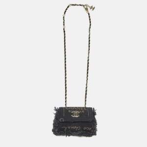 Pre Owned Chanel Black Denim Mood Chain Clutch
