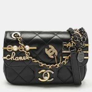 Chanel Black Quilted Leather Mini Coco Clips Classic Flap Bag