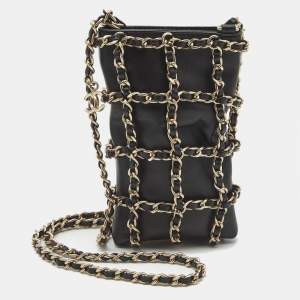 Chanel Black Leather Tech Me Out Clutch with Chain