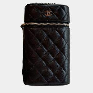 Pre Owned Chanel CC Vanity Black Leather Verical Phone Holder with Chain