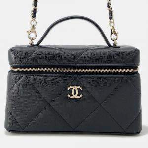 Pre Owned Chanel Cc Logo Vanity Case Black Caviar Leather