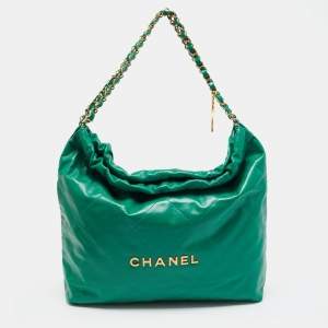Pre Owned Chanel Green Quilted Leather Medium 22 Chain Bag