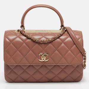 Pre Owned Chanel Old Rose Quilted Leather Trendy CC Medium Top Handle Bag
