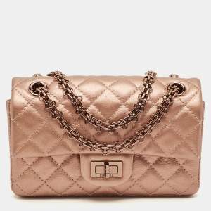 Pre Owned Chanel Rose Gold Quilted Leather Reissue 2.55 Mini Flap Bag