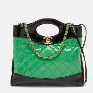 Pre Owned Chanel Green/Black Quilted Patent Leather Petit 31 Shopping Bag