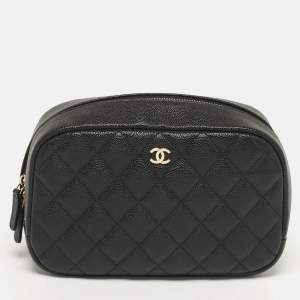 مملوكة مسبقًا Chanel Medium Black Quilted Caviar Leather Curvy Cosmetic Case