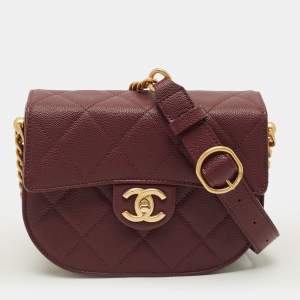مملوكة مسبقًا Chanel Moon Burgundy Quilted Caviar Leather Messenger Bag