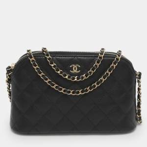 Pre Owned Chanel CC Black Quilted Caviar Leather Chain Clutch Bag