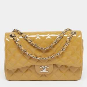 Pre Owned حقيبة شانيل مبطن جلد براءات مزدوجة قلاب كلاسيك جمبو بيج