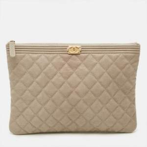 Pre Owned حقيبة صغيرة شانيل بوي متوسطة جلد مبطن كحلي