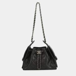 Pre Owned Chanel Chanel25 Handbag Black Caviar Leather Size Mini