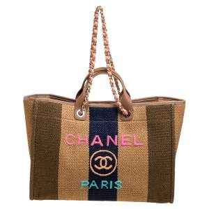 Pre Owned Chanel Multicolor Striped Straw Raffia Large Deauville Shopping Tote