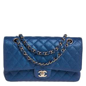 Pre Owned Chanel Iridescent Caviar Quilted Leather Medium Classic Double Flap Bag