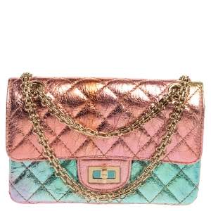 Pre Owned Chanel Rainbow Crinkled Leather Reissue 2.55 Classic 224 Flap Bag