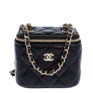 Pre Owned Chanel Black Quilted Leather Small Vanity with Chain