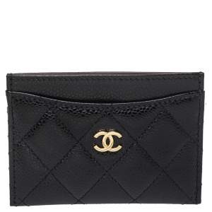 Pre Owned Chanel Black Quilted Caviar Leather Classic Card Holder
