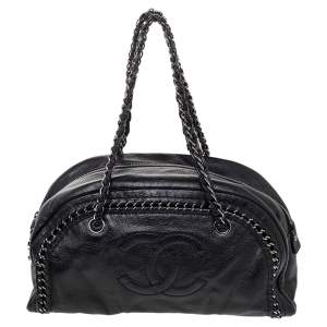 Pre Owned Chanel Black Leather CC Chain Around Bowling Bag