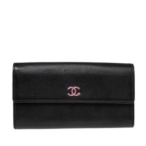 Pre Owned Chanel Black Leather CC L-Gusset Flap Wallet