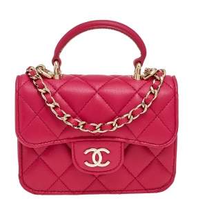 Chanel Fuchsia Quilted Leather Chain CC Flap Coin Purse