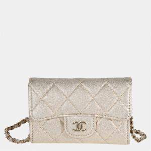 Chanel Gold Metallic Quilted Lambskin Leather Mini Flap Chain Belt Bag