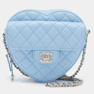 Pre Owned Chanel Blue Leather Heart Classic Shoulder Bag