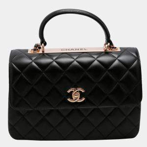 Pre Owned Chanel Black Quilted Lambskin Leather Trendy CC Flap Handle Bag