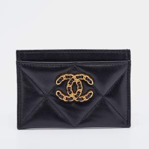 Pre Owned Chanel Black Quilted Leather CC Card Holder