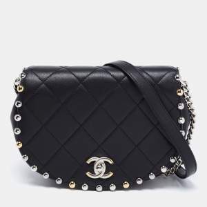 Pre Owned Chanel Black Quilted Leather Bubble Flap Bag