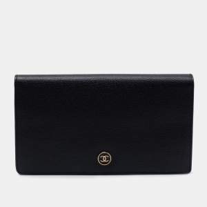 Chanel Black Leather Vintage CC Long Bifold Wallet